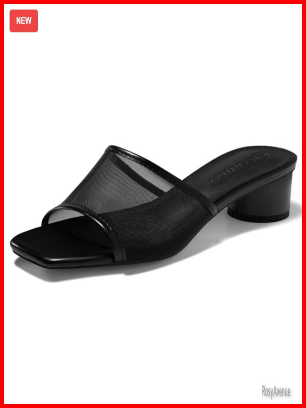 Women's Square Open Toe Chunky Heel Slide Sandals Mesh Mules